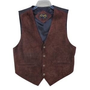 Scully Vest Brown Suede Boar Leather Men M Snap Cowboy Western Biker Waistcoat